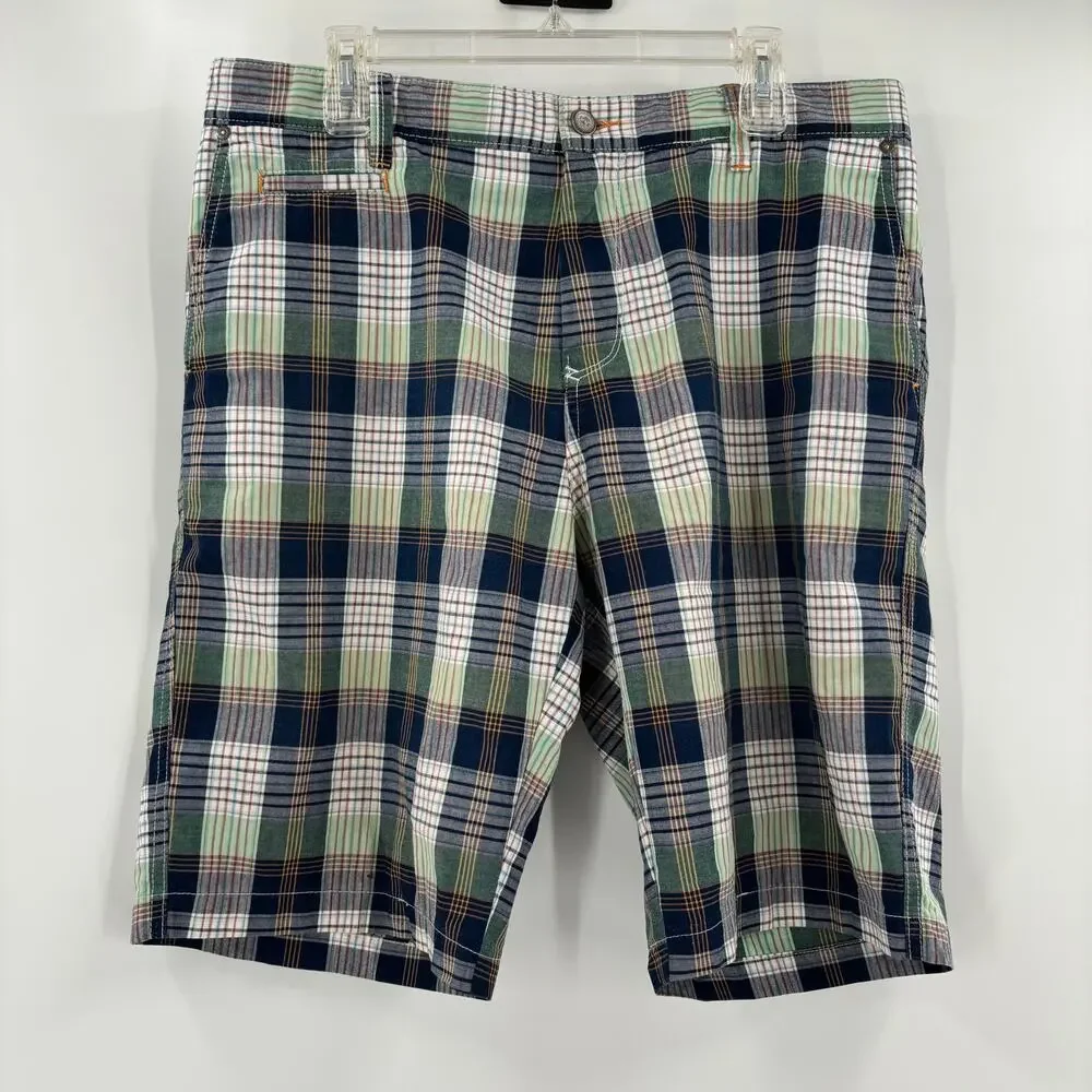 Vintage‎ Tommy Bahama Mens Sz36 Blue Green Plaid Flat Front Cotton Shorts